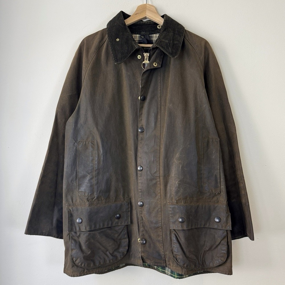 Vintage Barbour Moorland Waxed Cotton C44 Olive Brown Country Coat Jacket